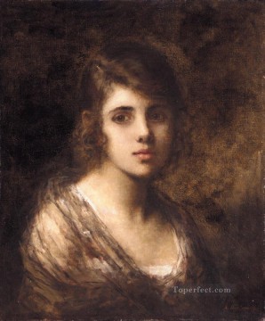Young Brunette girl portrait Alexei Harlamov Oil Paintings